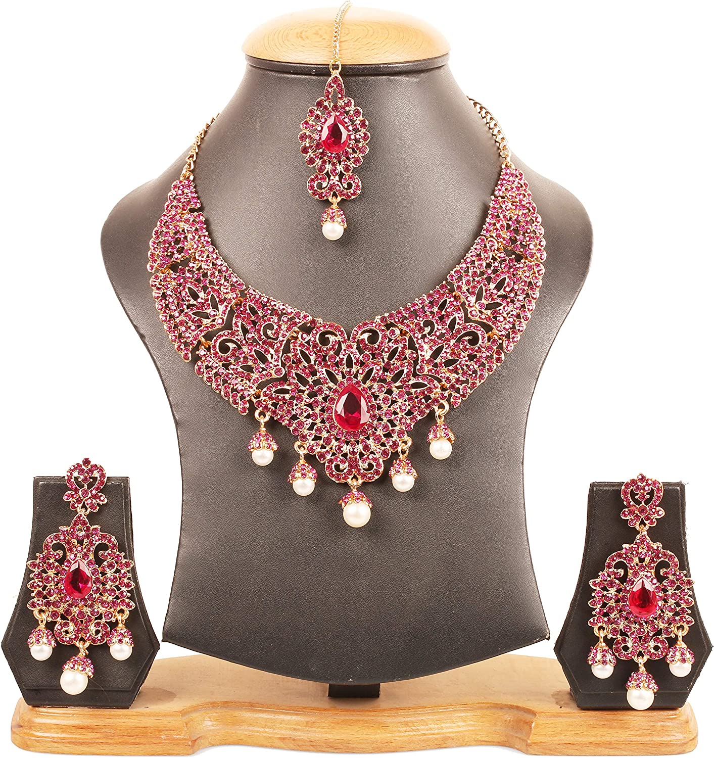Touchstone Indian Bollywood Gorgeous intricate Workmanship Sparkling White Colorful Rhinestone crystal wedding Designer Jewelry Necklace Set In Gold or Silver Tone For Women. - Image 3